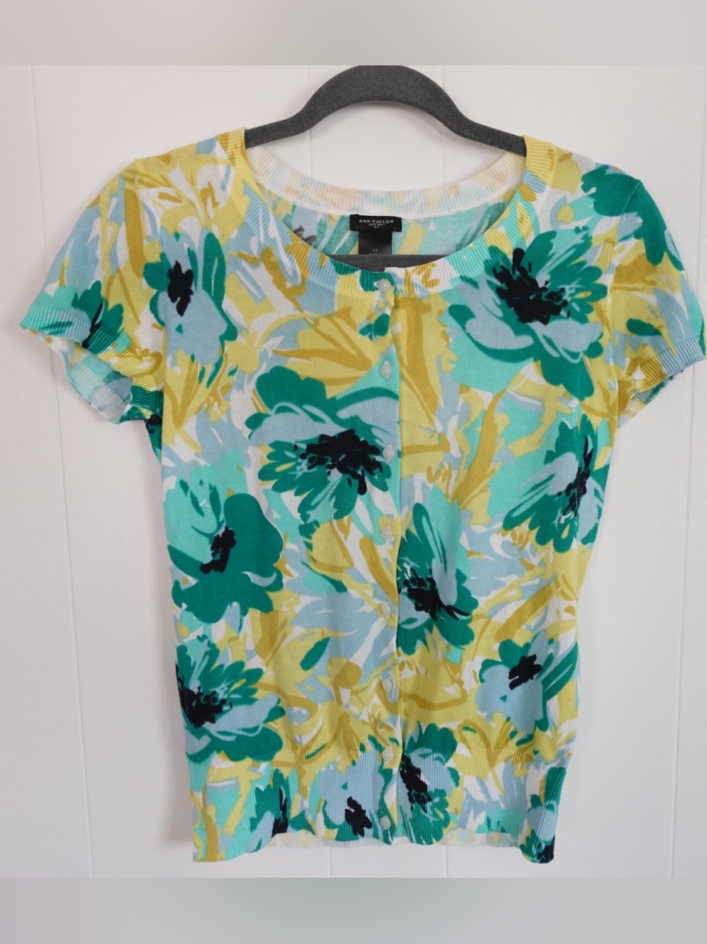 Ann Taylor Floral Short Sleeve Cardigan - Yellow & Teal NWT